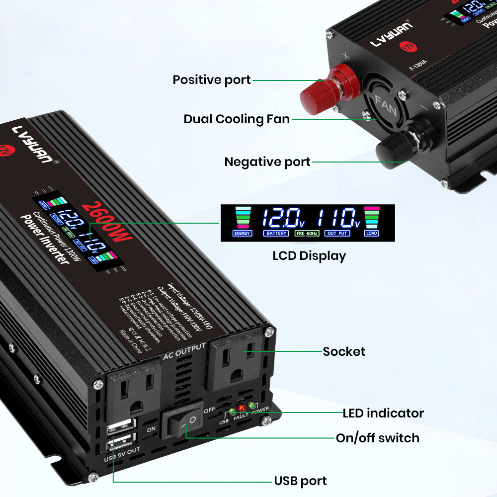 1500W 2000W 2600W Power Invert - Solar Emergency Charger 评论和价格